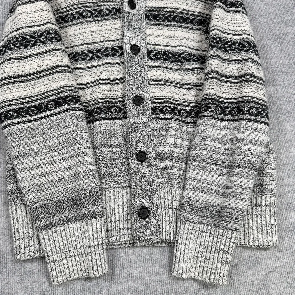 Banana Republic Size-L Mens Cardigan Collar Sweater Gray Merino Wool Tribal